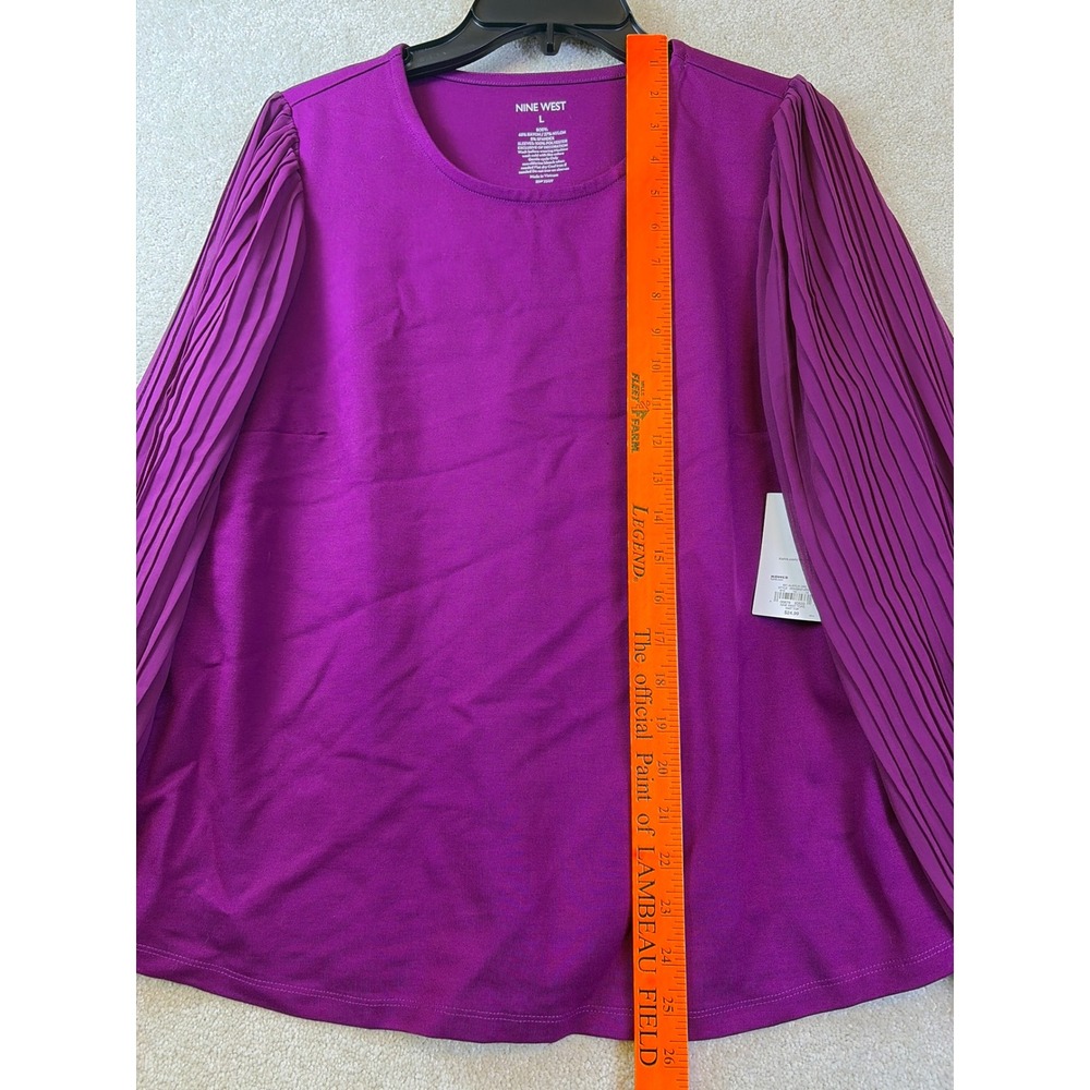Nine West Knit Top Womens Large Purple Pleated Long Balloon Sleeve Feminine NEW - Picture 6 of 7